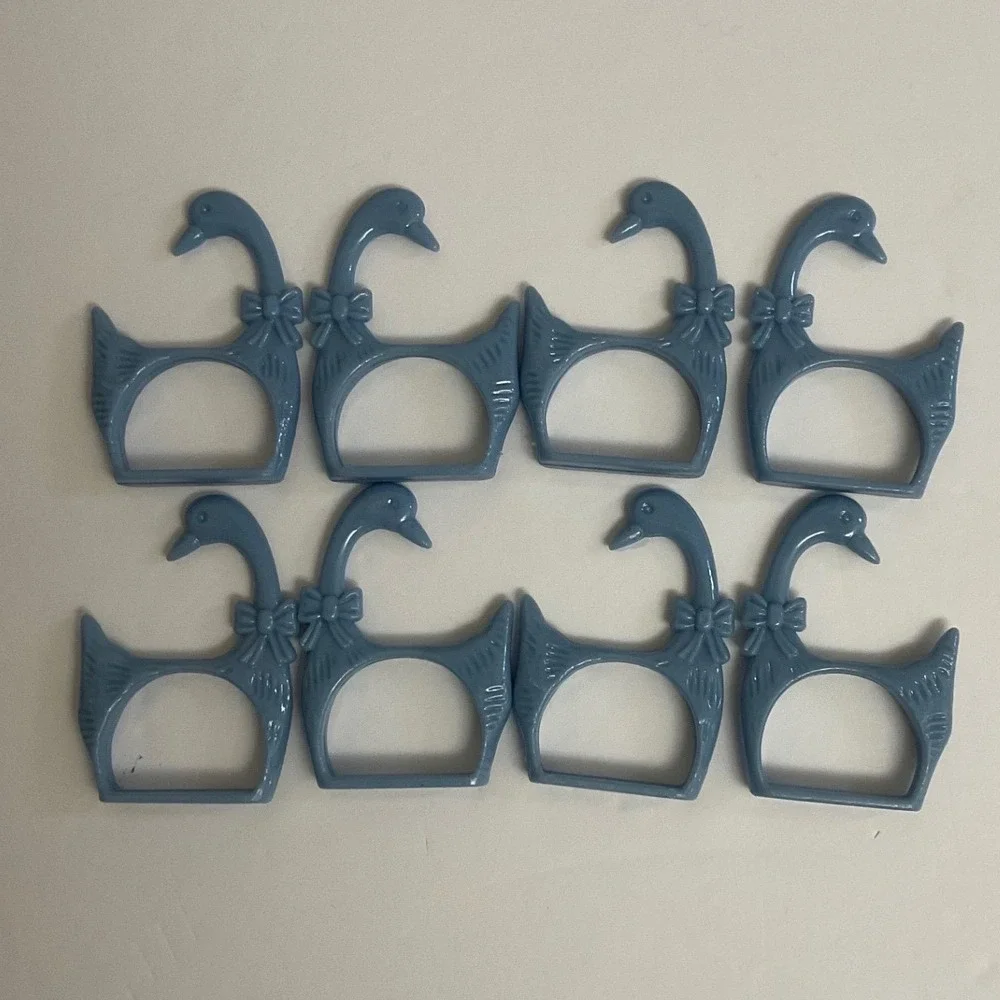 Vintage Goose Napkin Rings Set of 8 Blue Taiwan Durabl Plastic EUC
